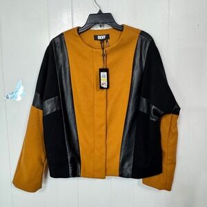 DKNY Womens Jacket M Medium Color Block Faux Leather Trim New With Tags
